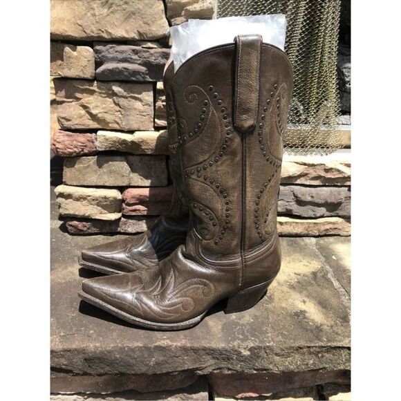 Corral Boots Brown Leather Concho Studs Western Cowboy Boots Women’s Caborca - Picture 2 of 13
